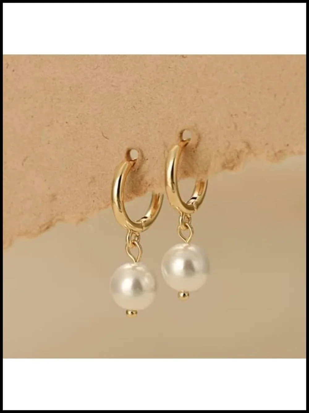 14K Gold Plated Huggie Hoop Earrings with Pearl Dangle